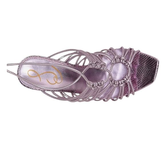 Sam Edelman Lylah Lilac Metallic Square Toe Strappy High Heels Ankle Wrap NEW 8 - Picture 2 of 8